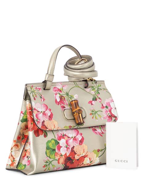 Gucci Leather Blooms Hydrangea Top Handle Bag .